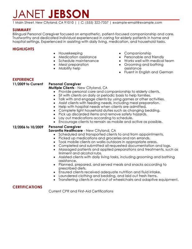 personal description cv