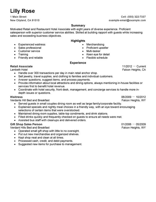 Retail and Restaurant Associate Resume Examples Free to