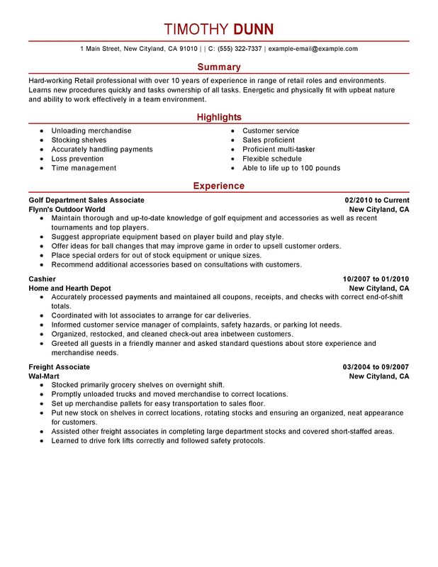 retail position resume examples