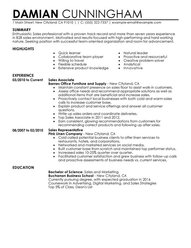 summary for resume sales