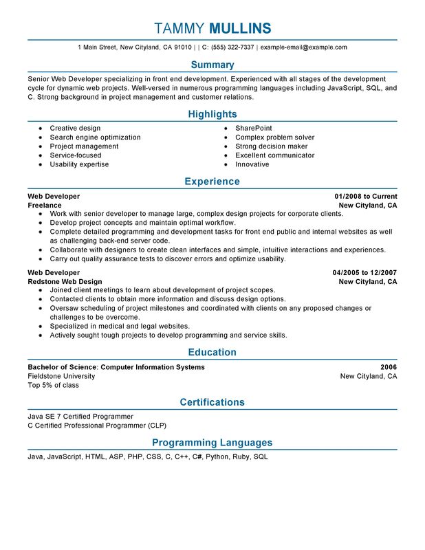web developer resume examples created by pros resume for experienced php developer
