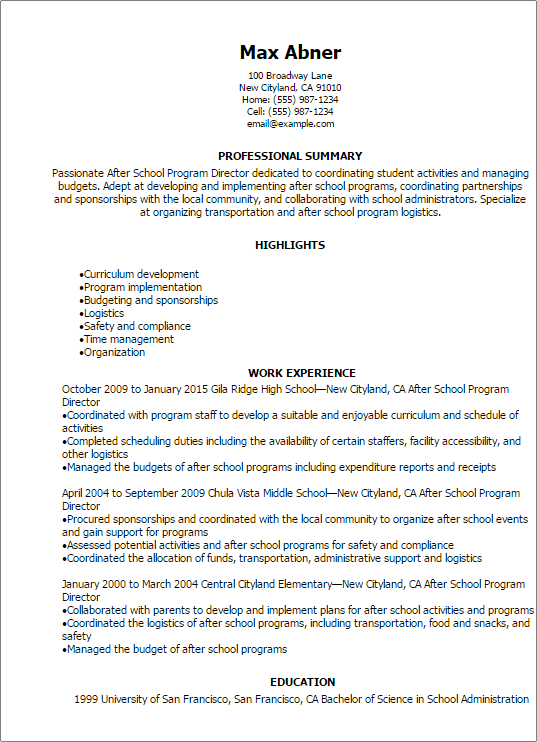 resume budget director