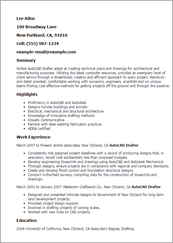 Autocad Drafter Resume Template — Best Design & Tips ...