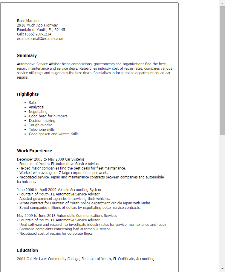 automotive service advisor resume template best design customer service advisor resumes