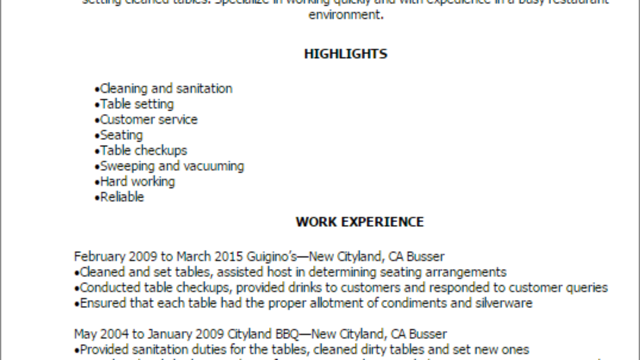 busser resume template best design tips myperfectresume busser resume sample