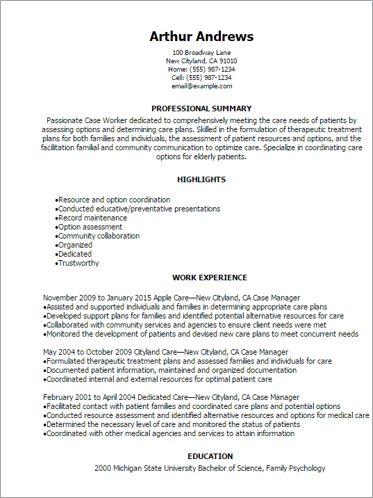 Case Worker Resume