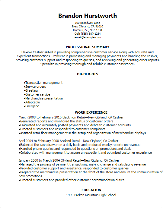 1 cashier resume templates try them now myperfectresume cashier work experience