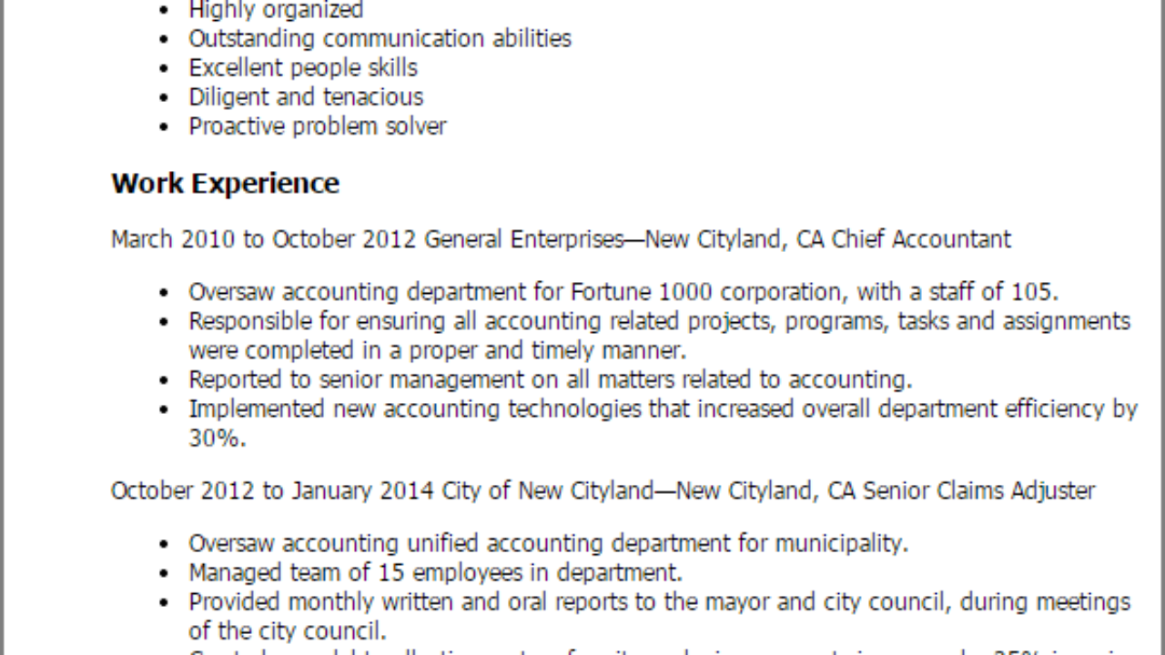 1 chief accountant resume templates try them now cv chief accountant