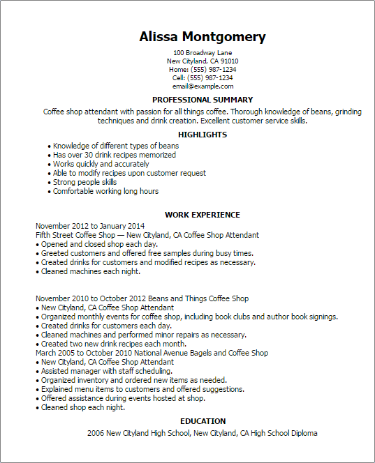 professional coffee shop attendant templates to showcase your talent