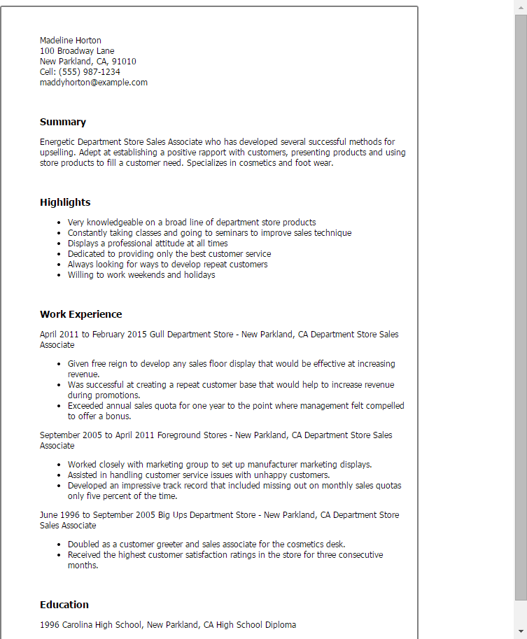 Professional Department Store Sales Associate Templates to Showcase Your Talent | MyPerfectResume