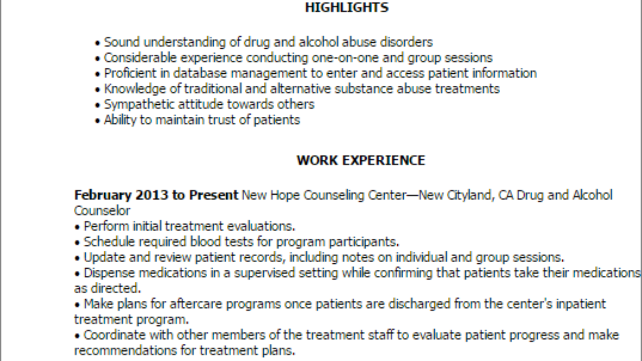 professional drug and alcohol counselor templates to substance abuse counselor cover letter