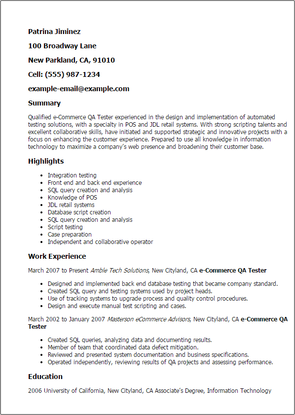Professional E Merce Qa Tester Templates To Showcase