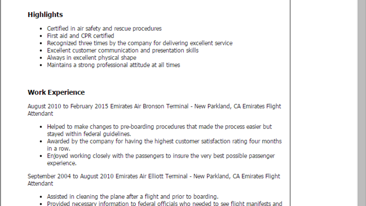 1 emirates flight attendant resume templates try them now emirates cabin crew cv sample