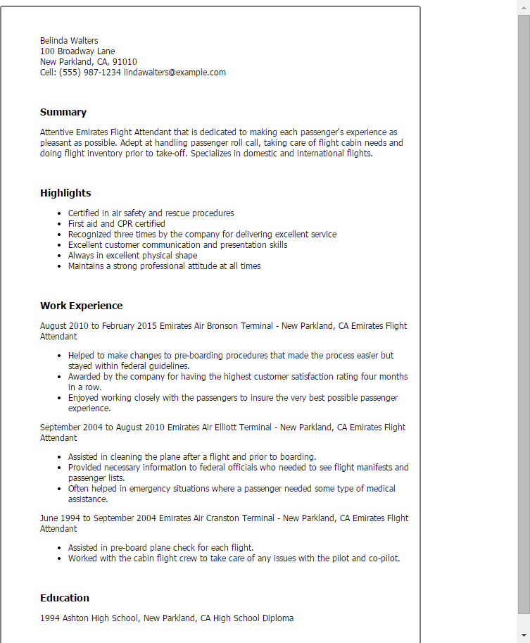 #1 Emirates Flight Attendant Resume Templates: Try Them ...