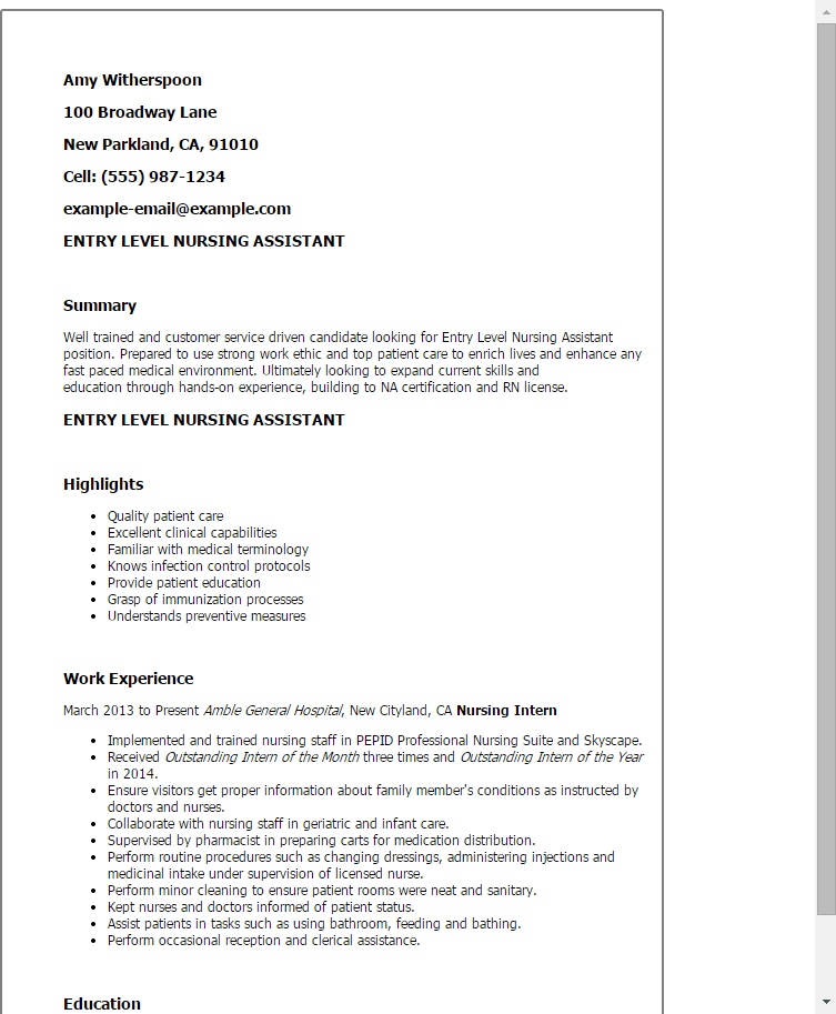 resume for entry level receptionist