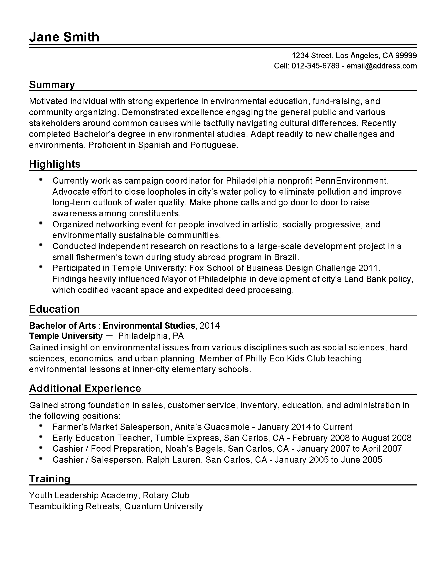 Entry Resume For Lauren Polash