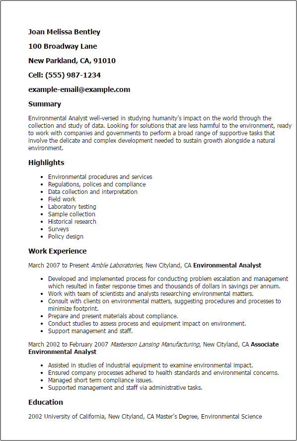 Environmental science phd resume