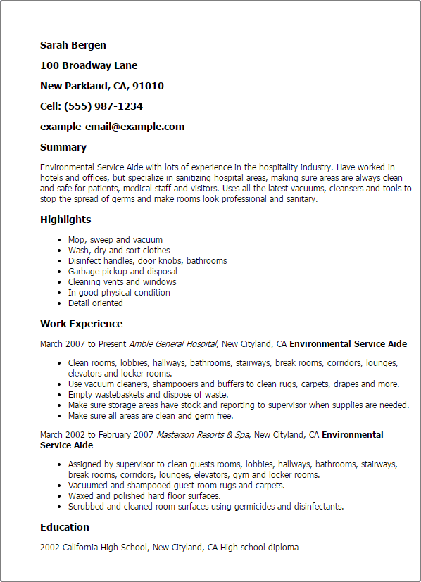 resume for enviromental services