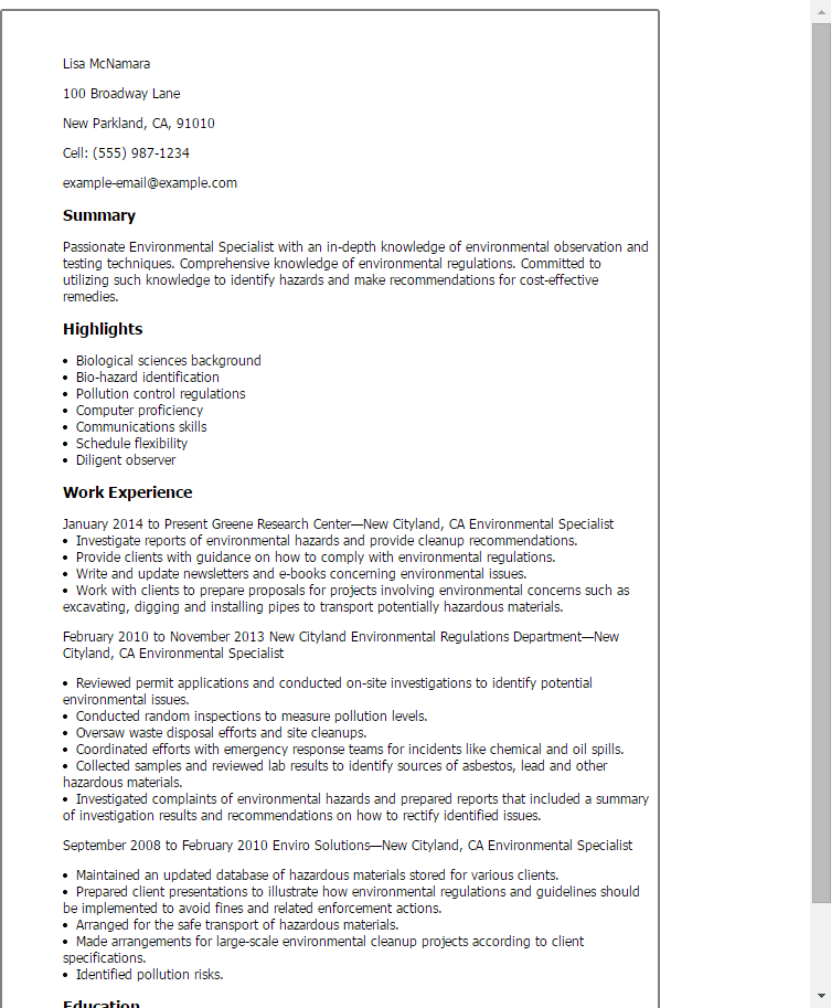 Professional Environmental Specialist Templates To Showcase Your Talent