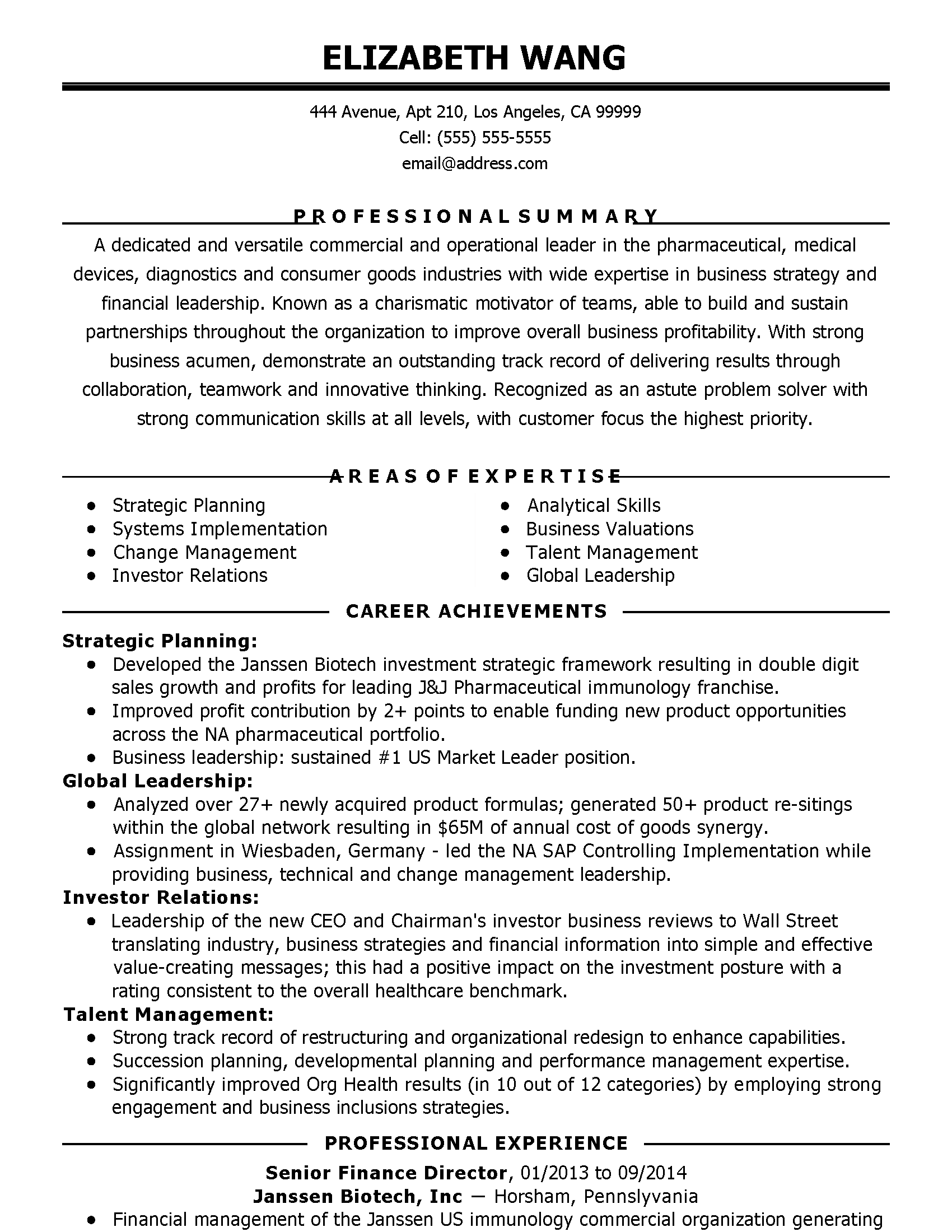 Executive Resume For Ellen Sipos Page