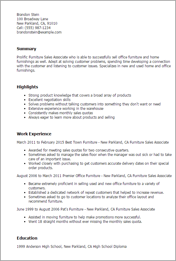 Furniture Sales Associate Resume Template — Best Design & Tips | MyPerfectResume