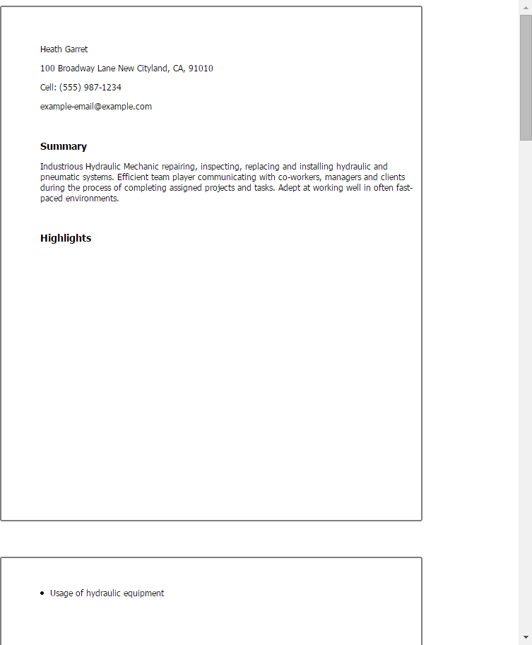 Professional Hydraulic Mechanic Templates to Showcase Your Talent