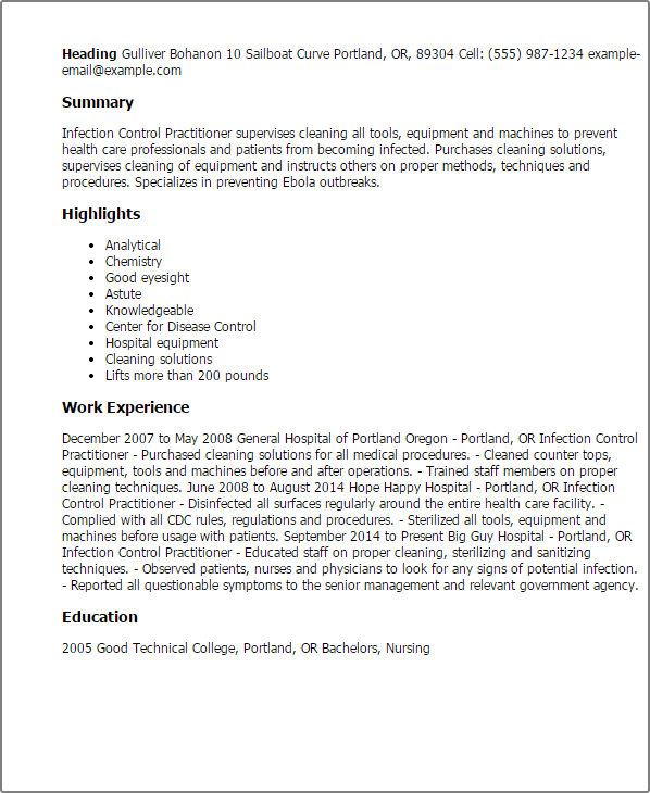 1 infection control practitioner resume templates try resume and cover letter builder