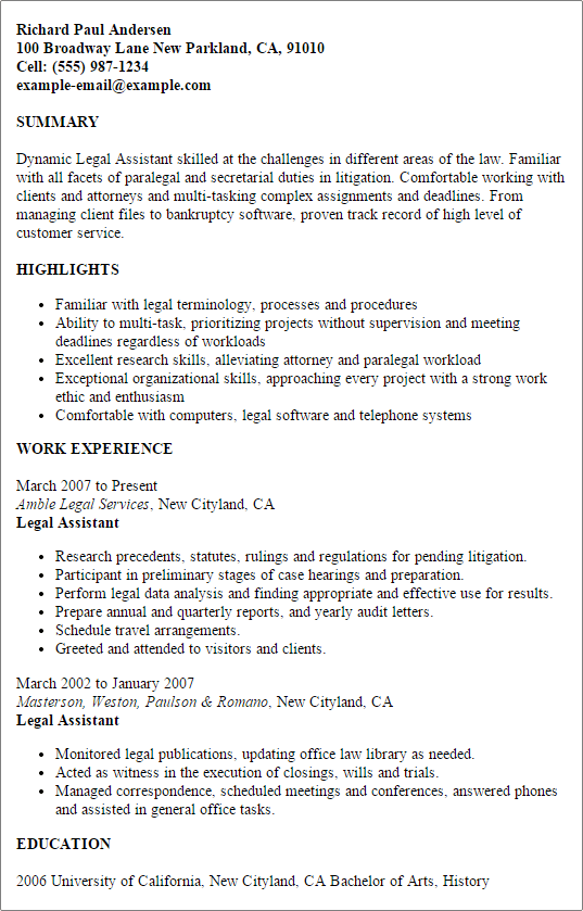 Paralegal Cv Template