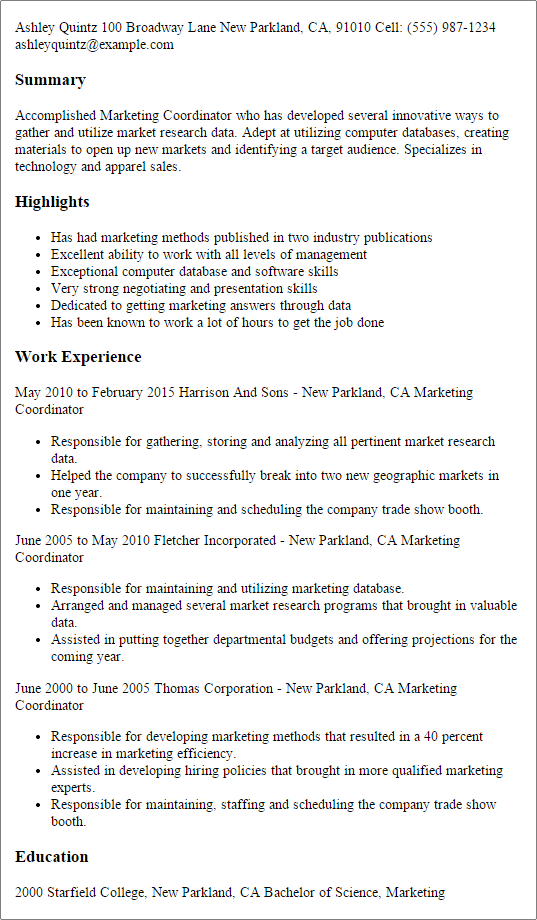 Marketing Coordinator Cover Letter from www.myperfectresume.com