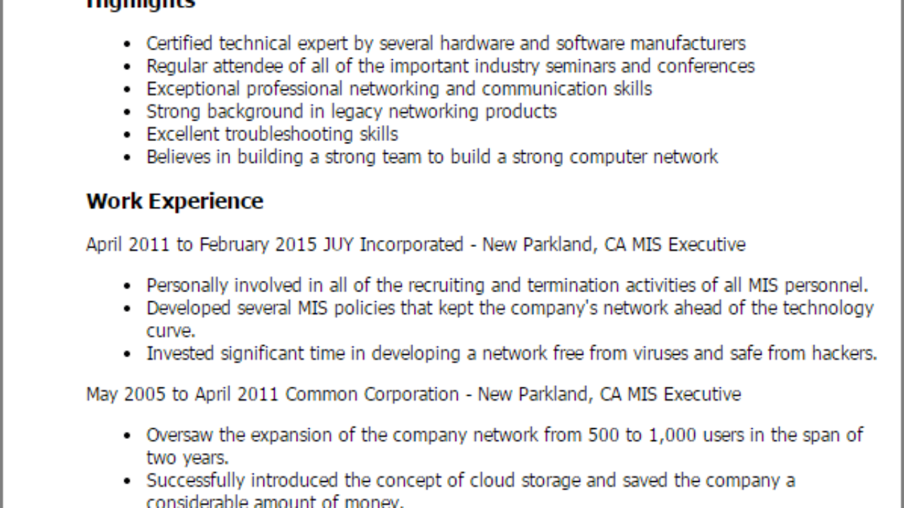 professional mis executive templates to showcase your talent mis profile resume