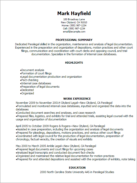 Legal Assistant Paralegal Resume Samples