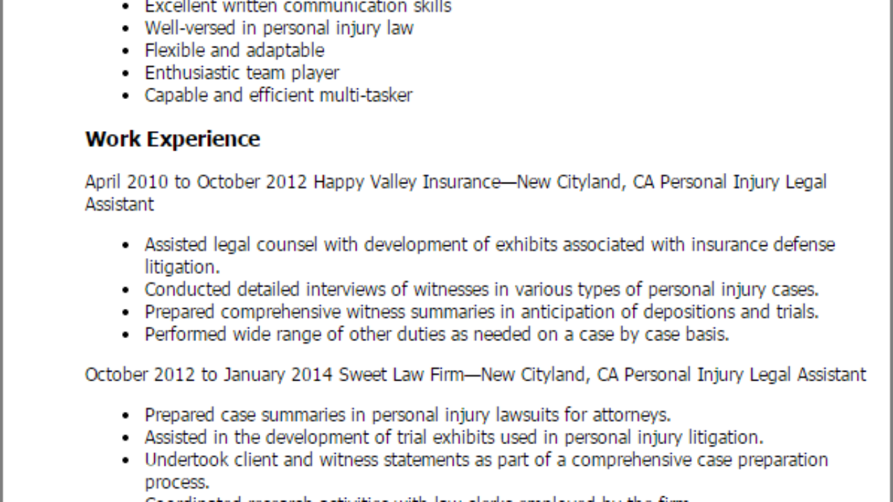 Professional Personal Injury Legal Assistant Templates To Showcase