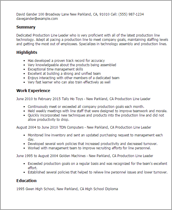 #1 Production Line Leader Resume Templates: Try Them Now ...