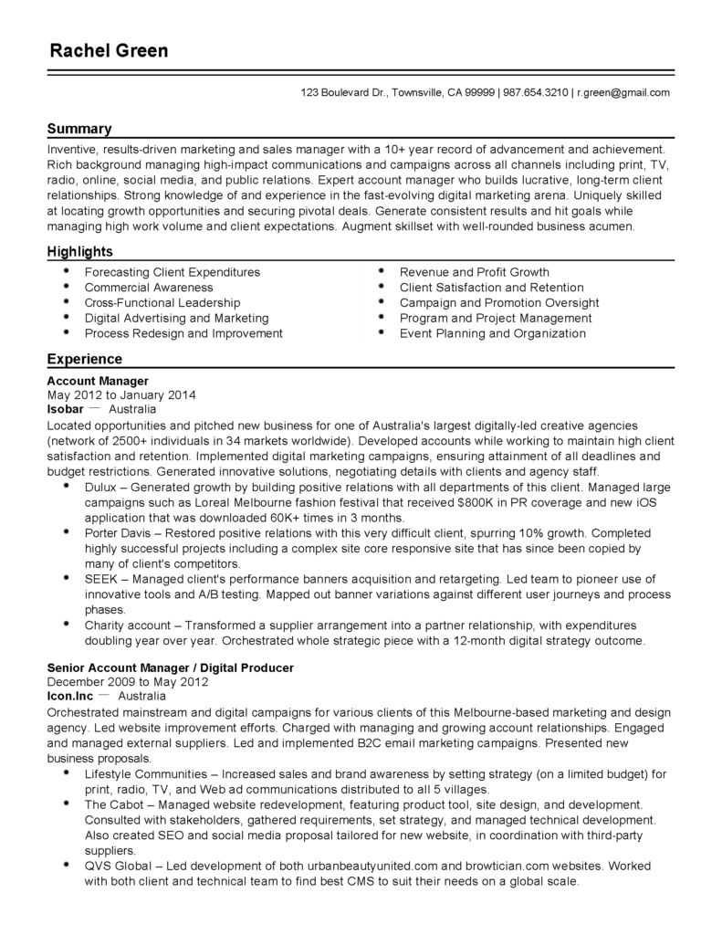 Professional Senior Account Manager Templates To Showcase