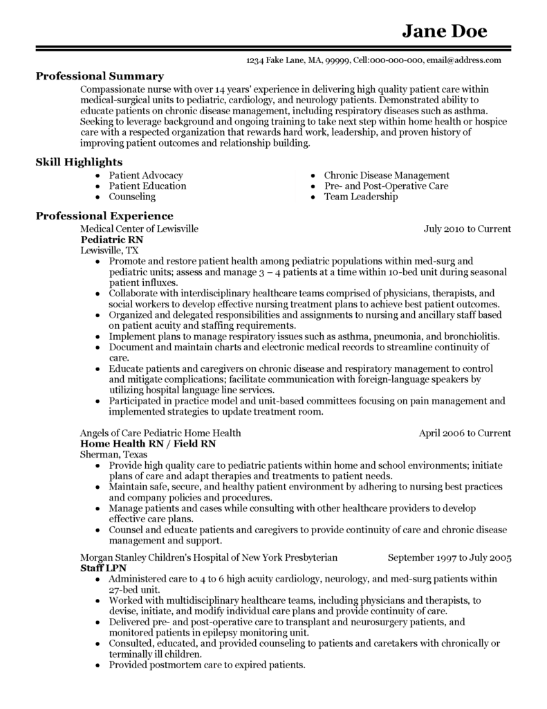 professional chronic disease nurse templates to showcase pediatric professional samples