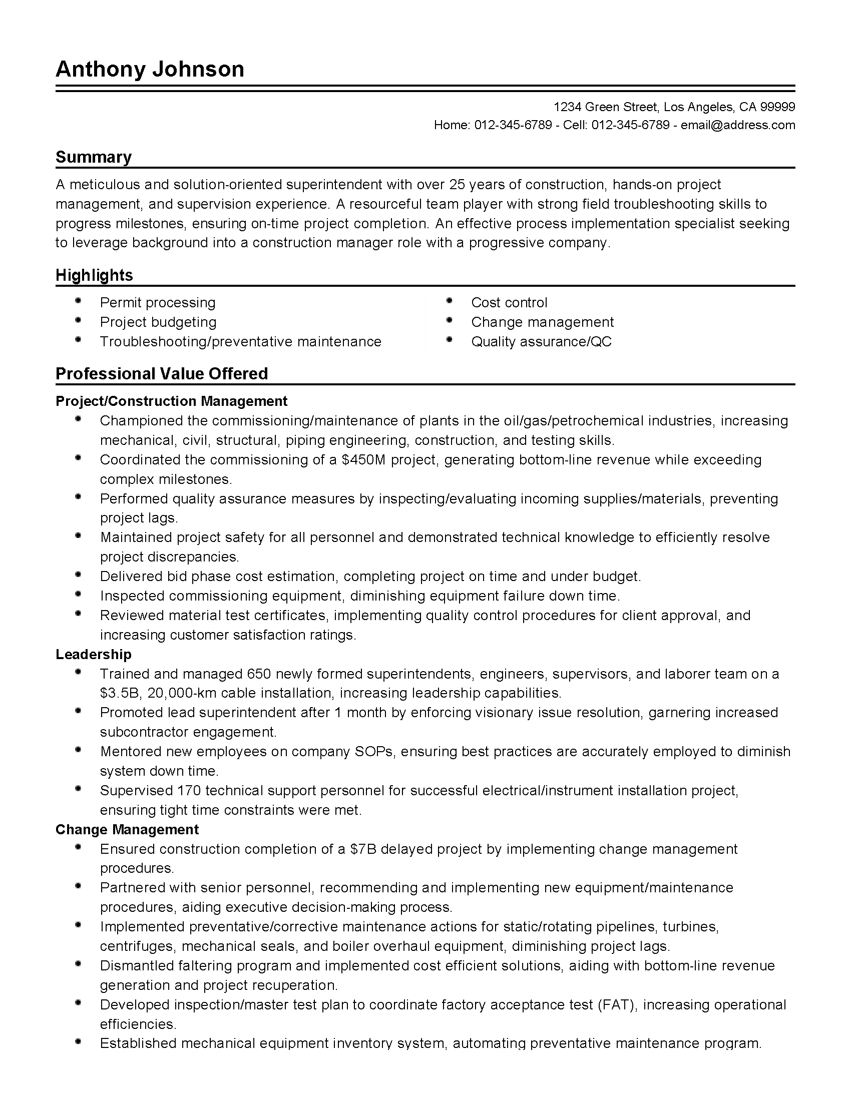 Professional Resume For Patrick Murphy Page 1