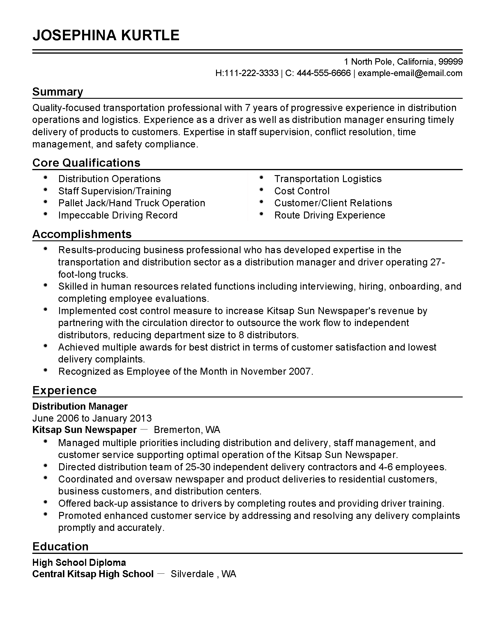 Logistics Officer Resume Example  MyPerfectResume