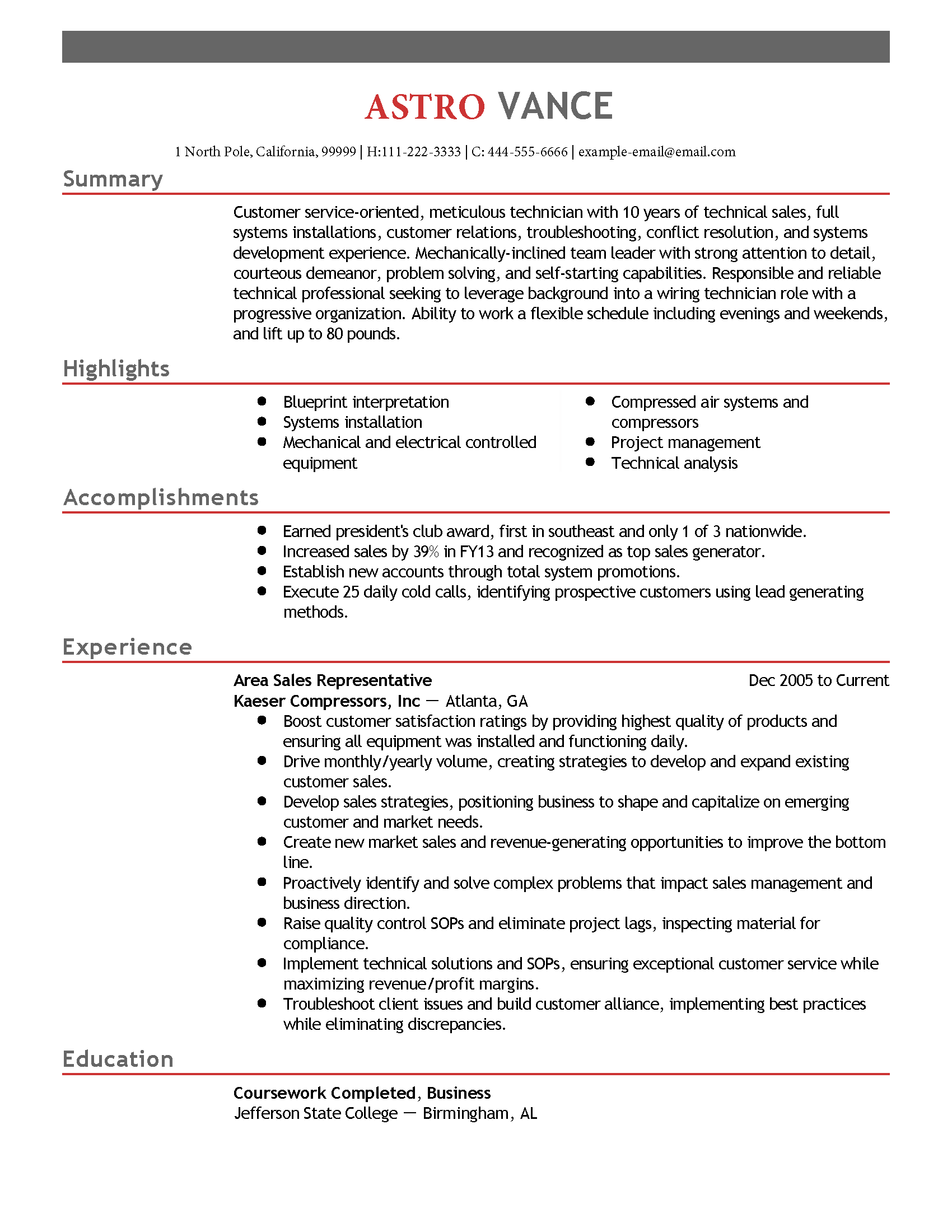 Wiring Technician Resume Example  MyPerfectResume