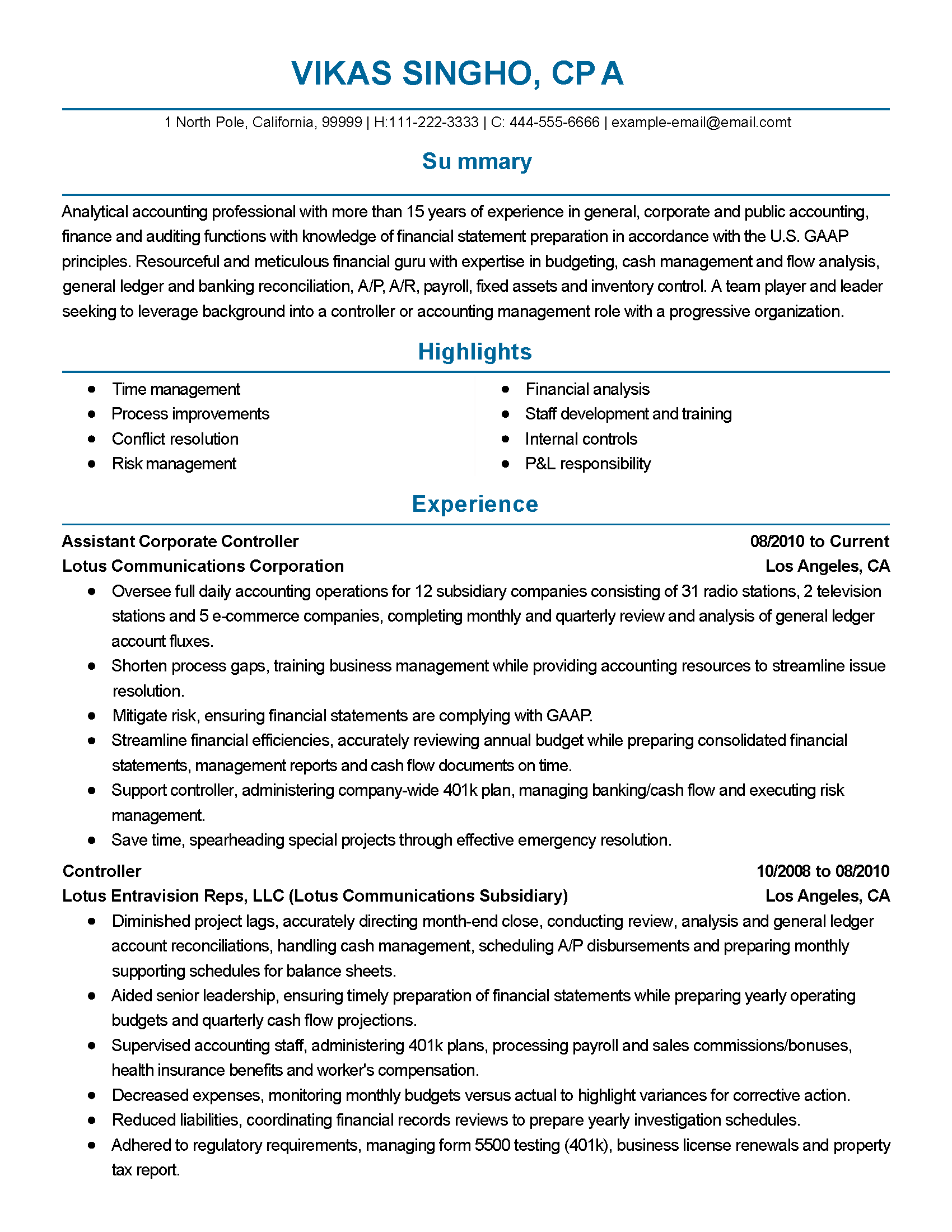 Professional Assistant Corporate Controller Templates to Showcase Your