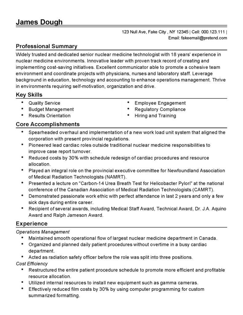 Professional Nuclear Medicine Technologist Templates To