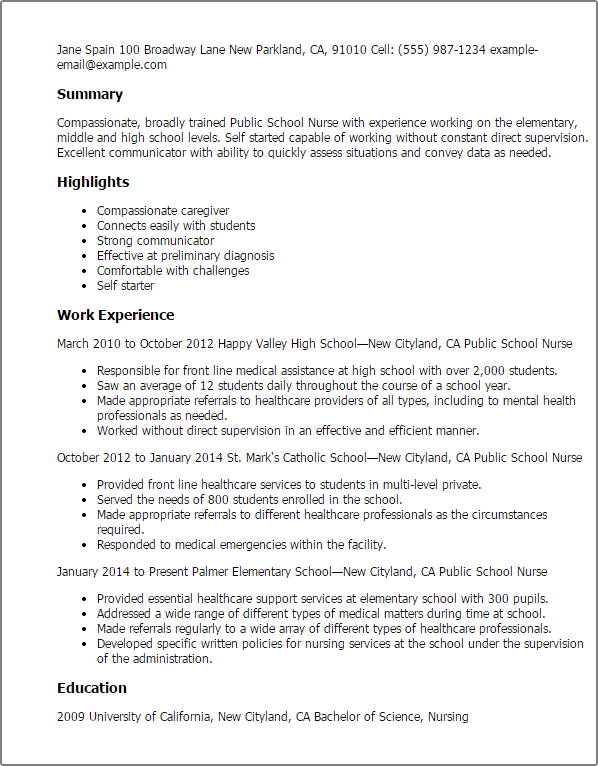 School Nurse Charting Examples