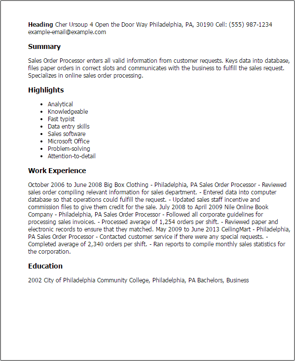 correct order of a resume
