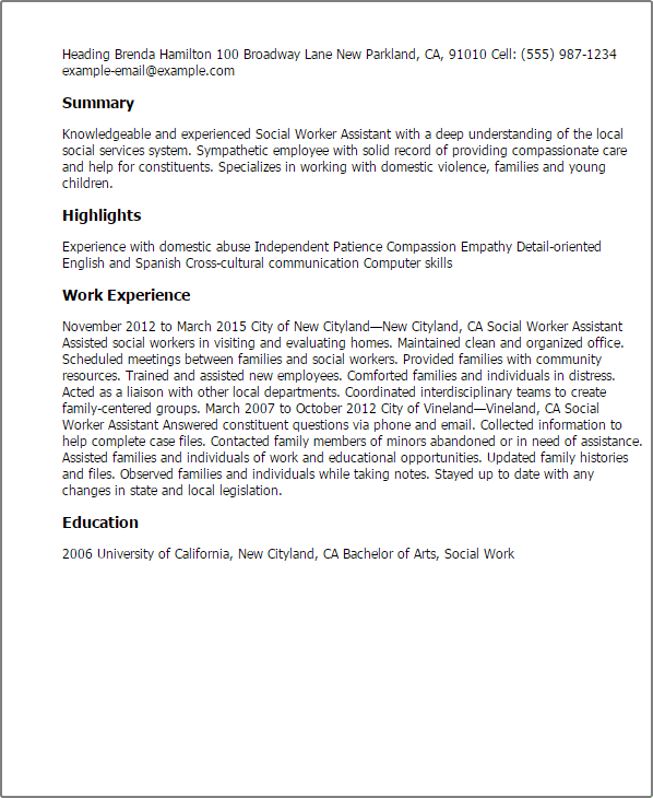 Social Worker Assistant Resume Template Best Design Tips Myperfectresume