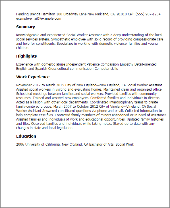 Social Worker Assistant Resume Template — Best Design ...
