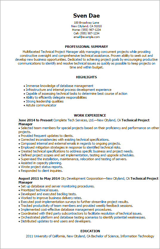 #1 Technical Project Manager Resume Templates Try Them Now