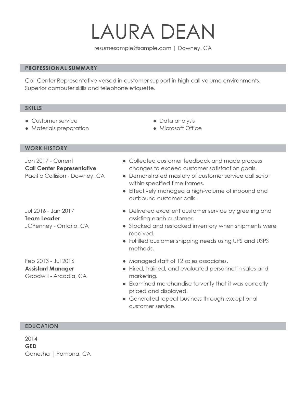 Customize Our #1 Customer Representative Resume Example