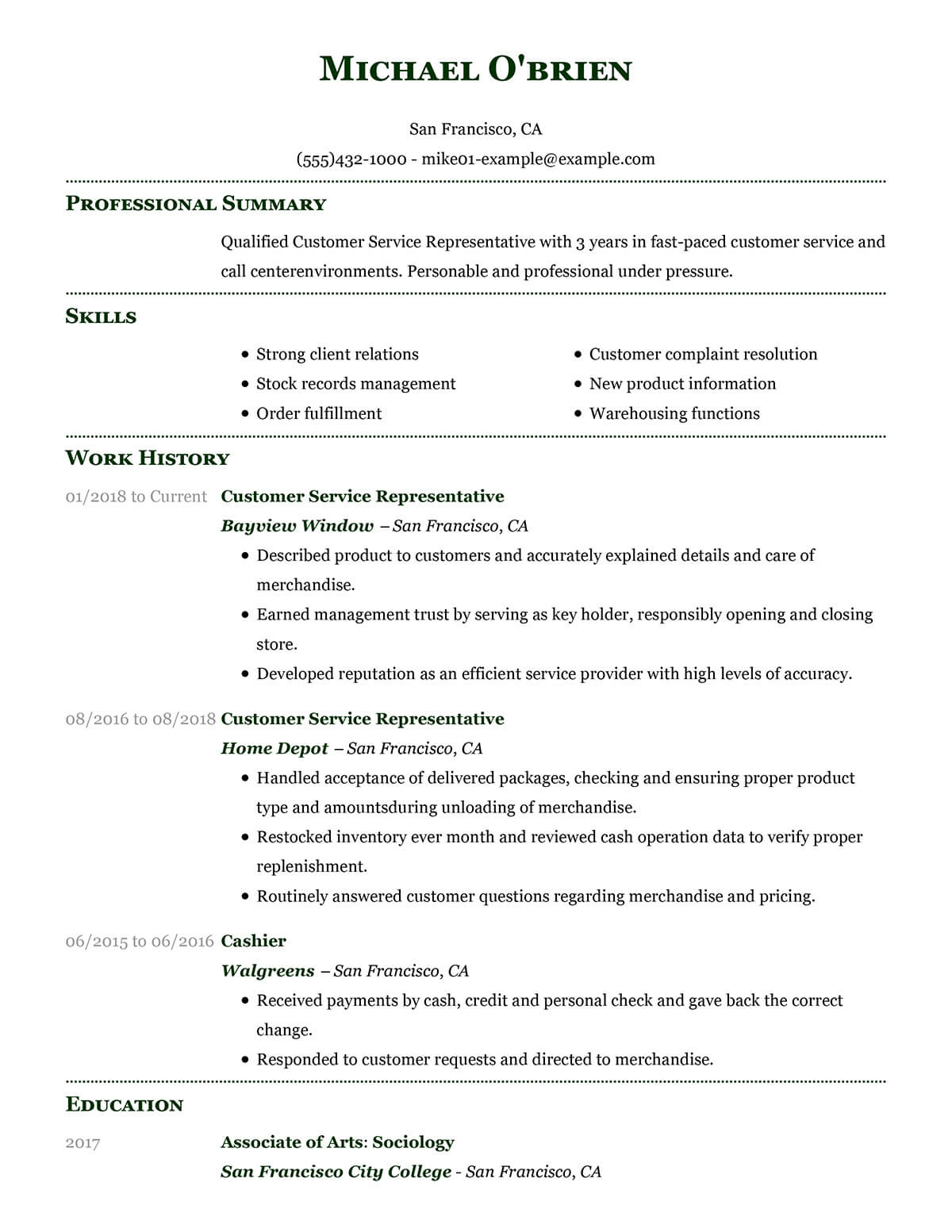 Customize Our 1 Customer Representative Resume Example