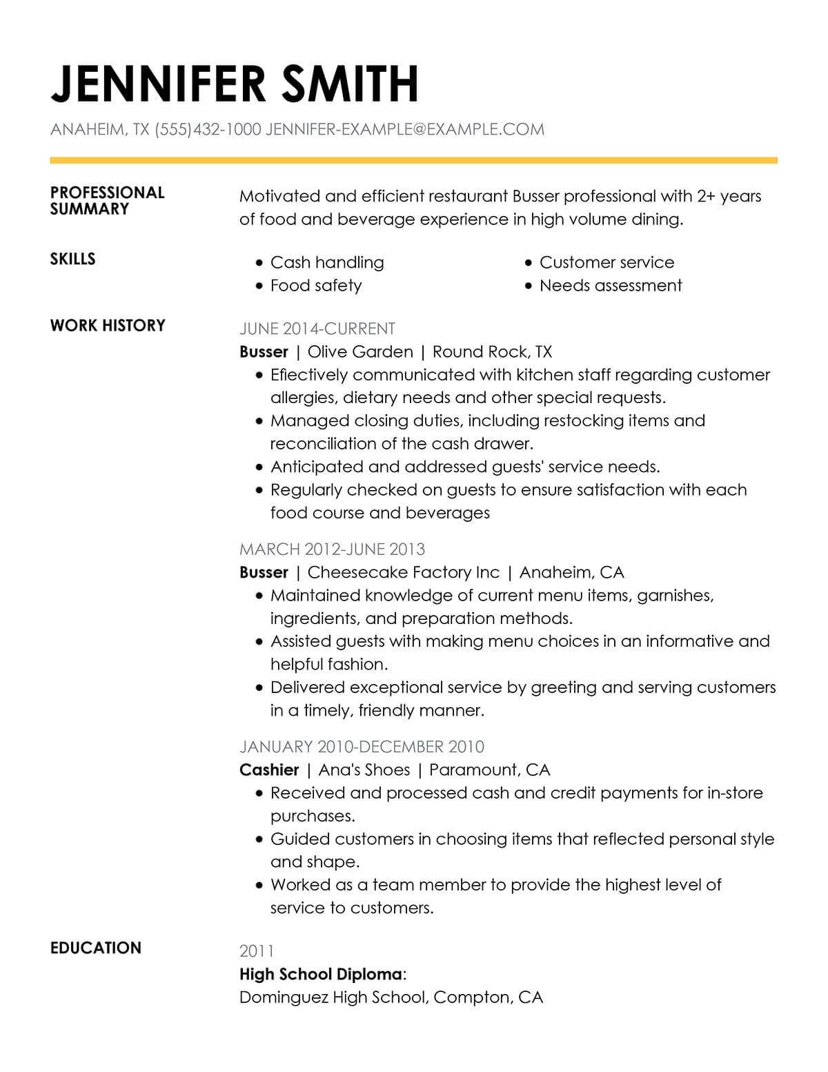 job description server on resume