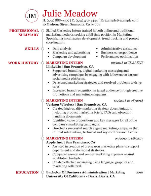 Resume Template For A College Student from www.myperfectresume.com