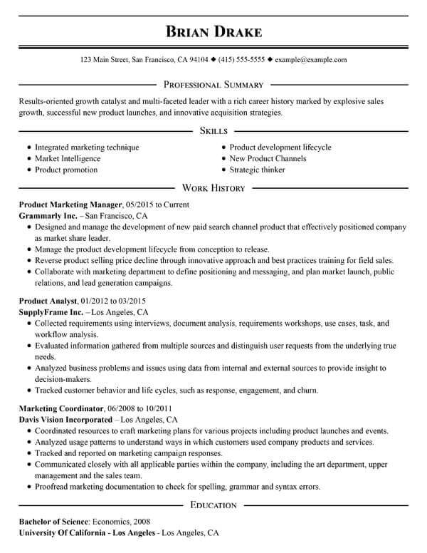 Summary of work history picture